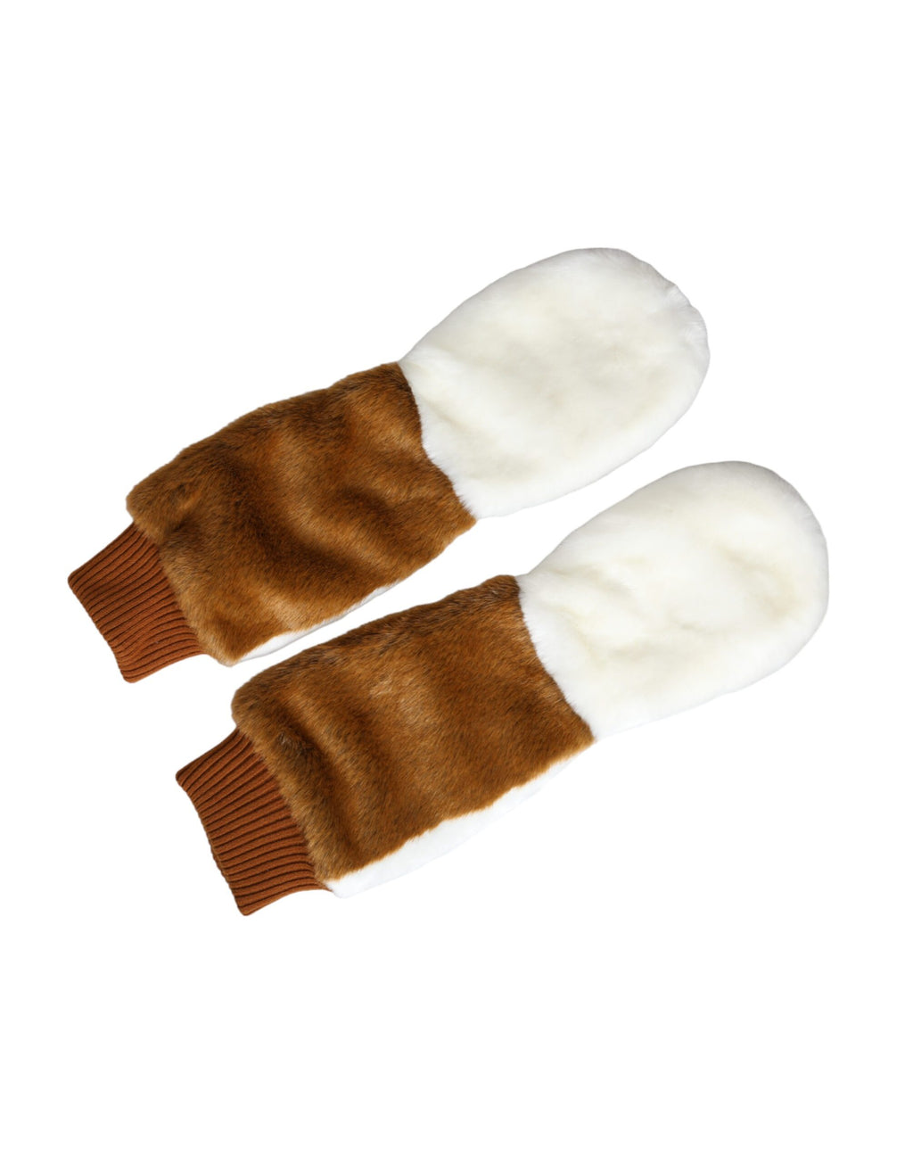 Dolce & Gabbana Brown White Acrylic Knitted Fur Mitten Gloves - Maison Luxe