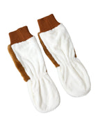 Dolce & Gabbana Brown White Acrylic Knitted Fur Mitten Gloves - Maison Luxe