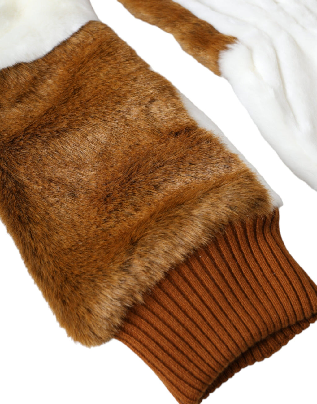 Dolce & Gabbana Brown White Acrylic Knitted Fur Mitten Gloves - Maison Luxe