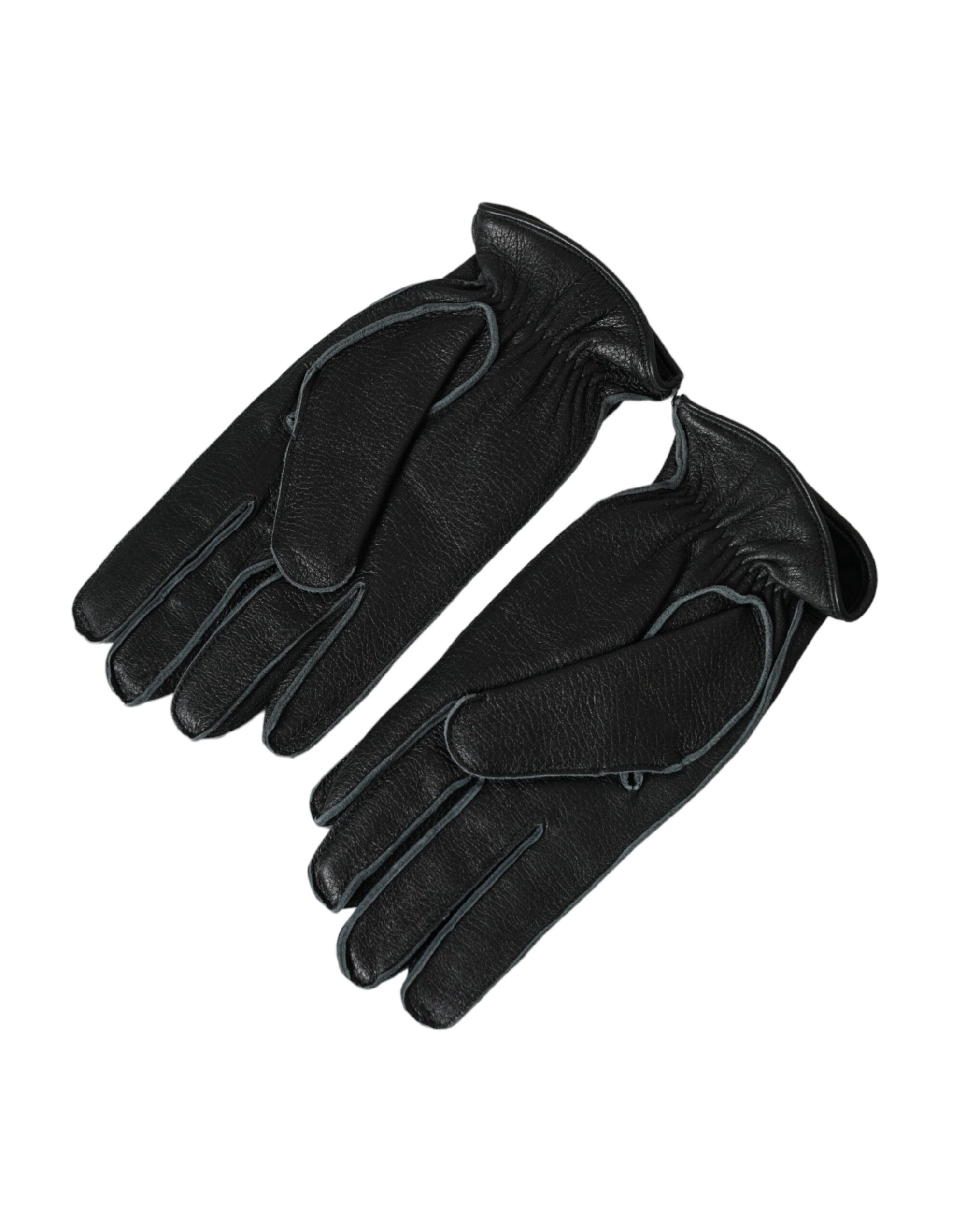 Dolce & Gabbana Black Deer Leather Wrist Length Gloves - Maison Luxe