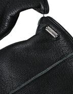 Dolce & Gabbana Black Deer Leather Wrist Length Gloves - Maison Luxe