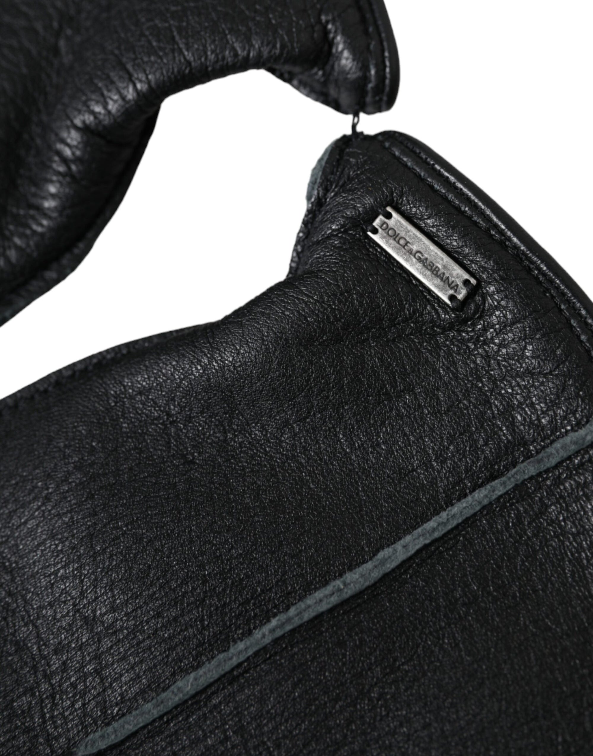 Dolce & Gabbana Black Deer Leather Wrist Length Gloves - Maison Luxe