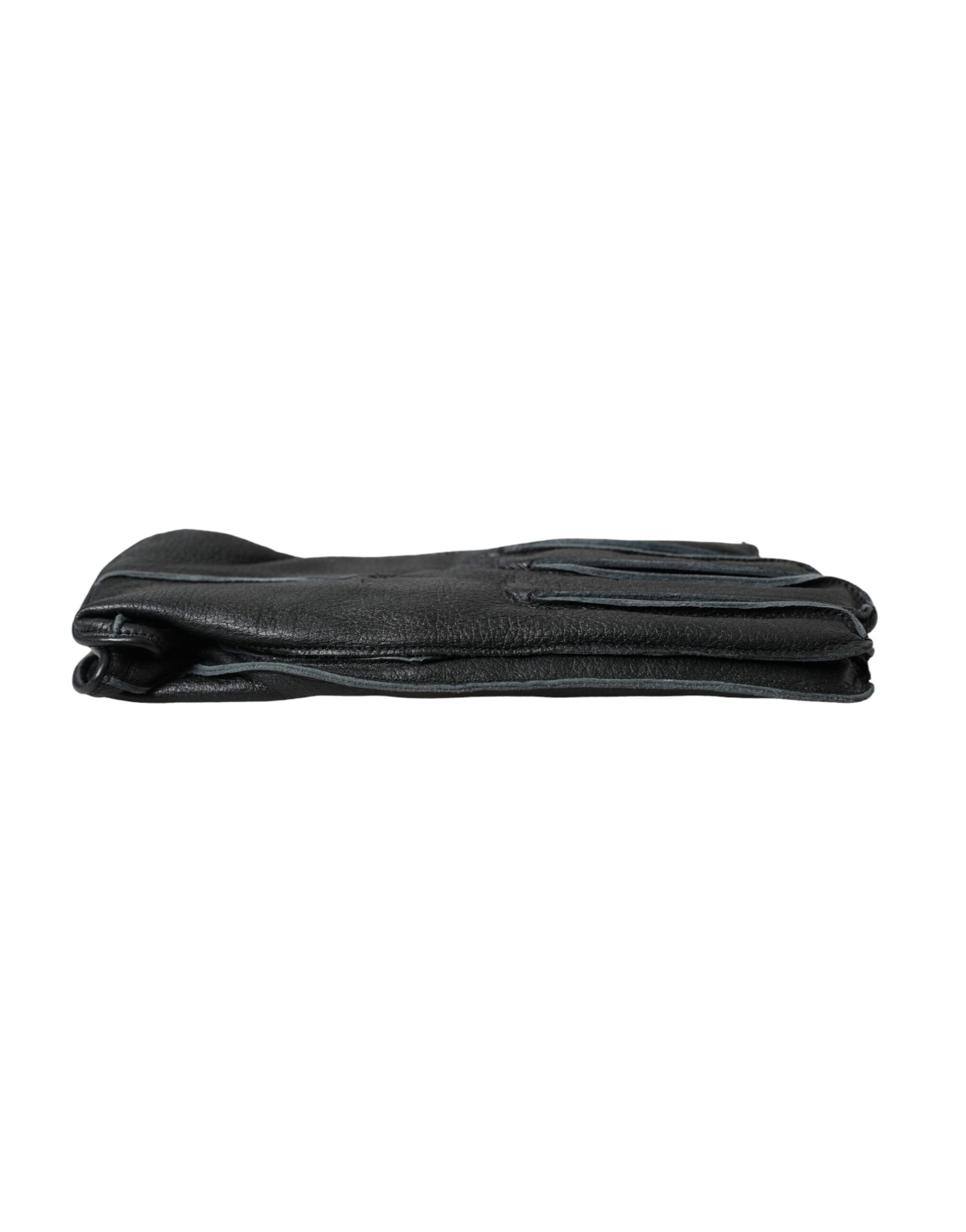 Dolce & Gabbana Black Deer Leather Wrist Length Gloves - Maison Luxe