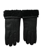 Dolce & Gabbana Black Leather Fur Short Hands Gloves - Maison Luxe