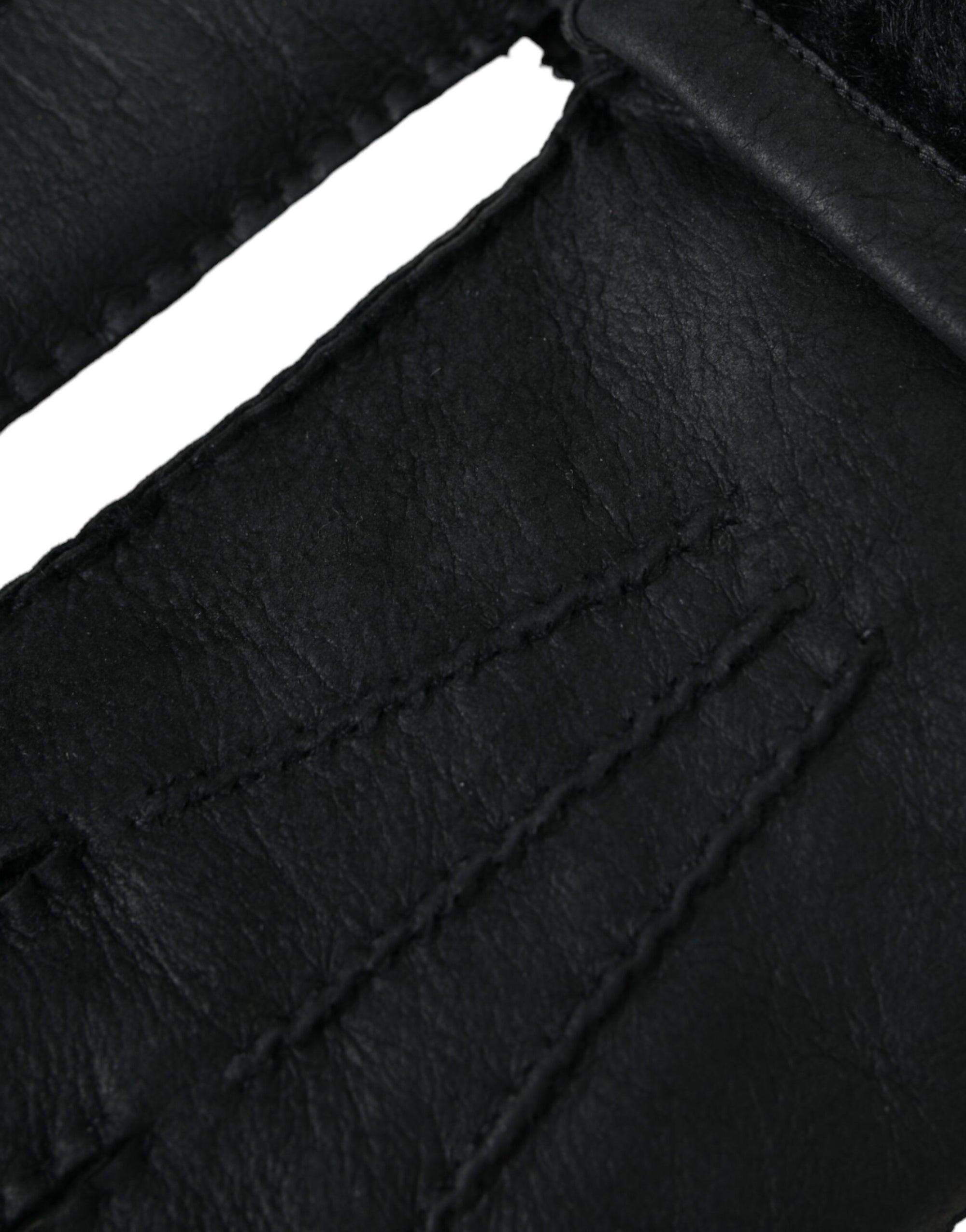 Dolce & Gabbana Black Leather Fur Short Hands Gloves - Maison Luxe