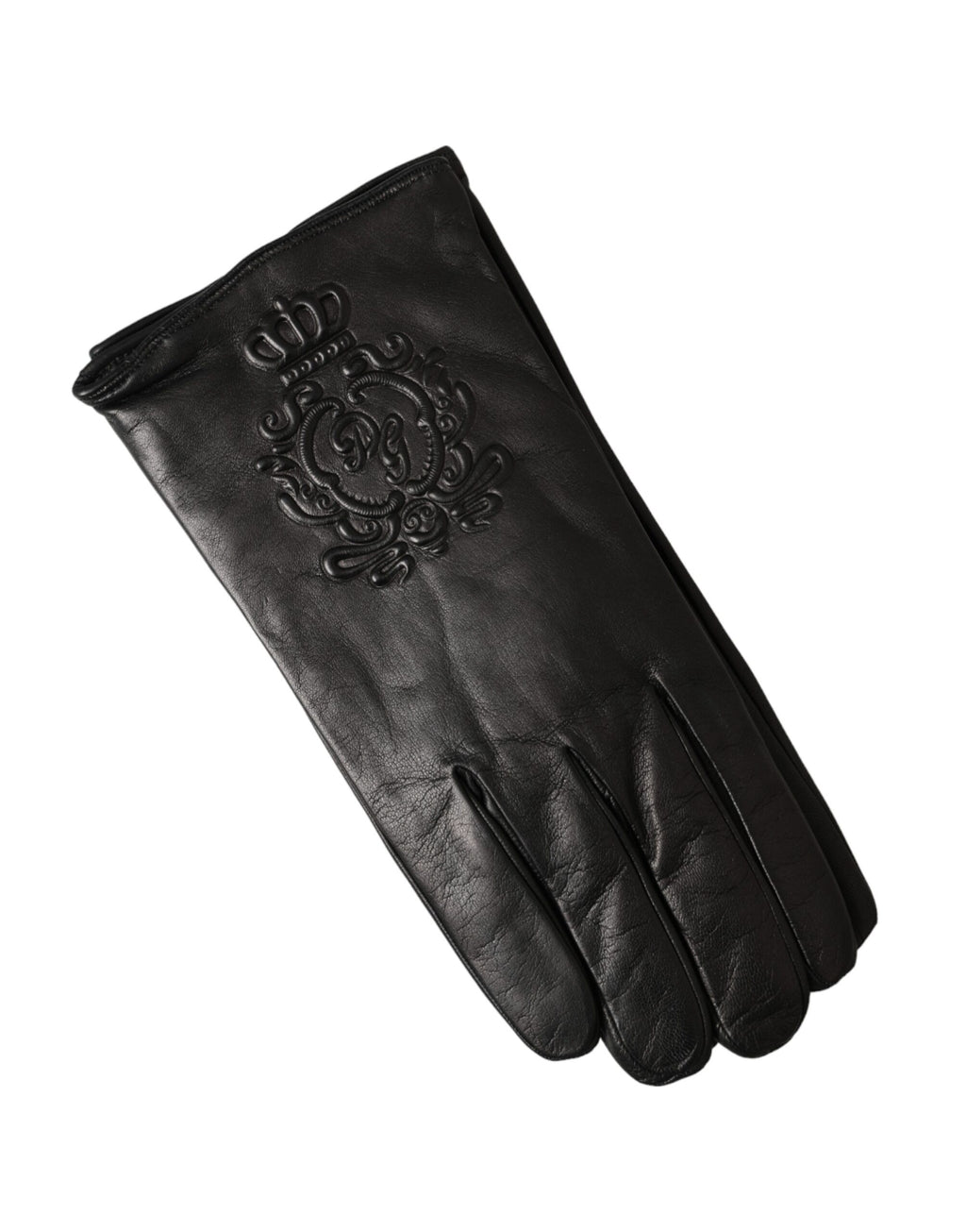 Dolce & Gabbana Black Leather Embossed Logo Short Hands Gloves - Maison Luxe