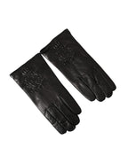 Dolce & Gabbana Black Leather Embossed Logo Short Hands Gloves - Maison Luxe
