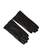 Dolce & Gabbana Black Leather Embossed Logo Short Hands Gloves - Maison Luxe