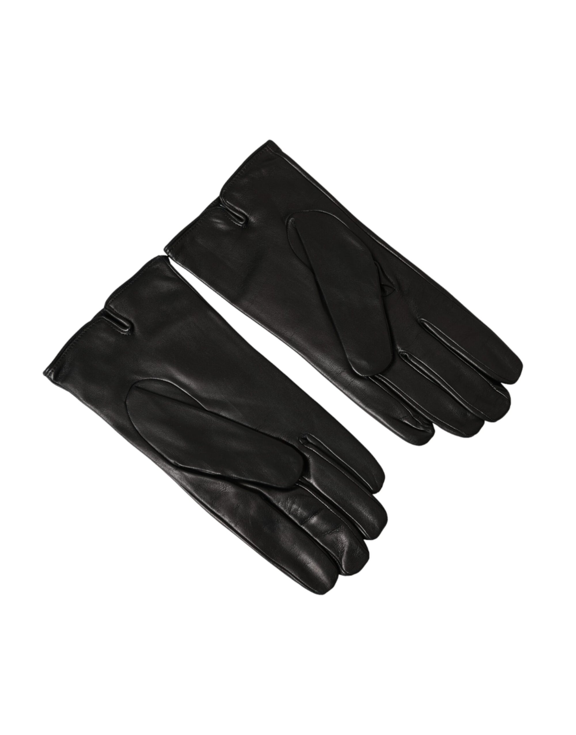 Dolce & Gabbana Black Leather Embossed Logo Short Hands Gloves - Maison Luxe