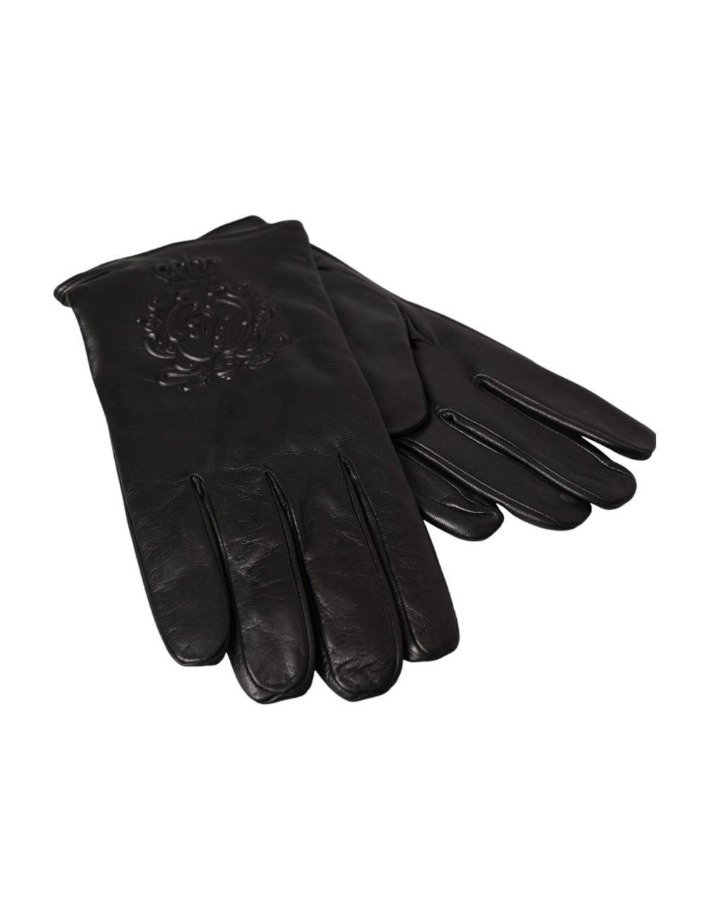 Dolce & Gabbana Black Leather Embossed Logo Short Hands Gloves - Maison Luxe