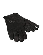 Dolce & Gabbana Black Leather Embossed Logo Short Hands Gloves - Maison Luxe