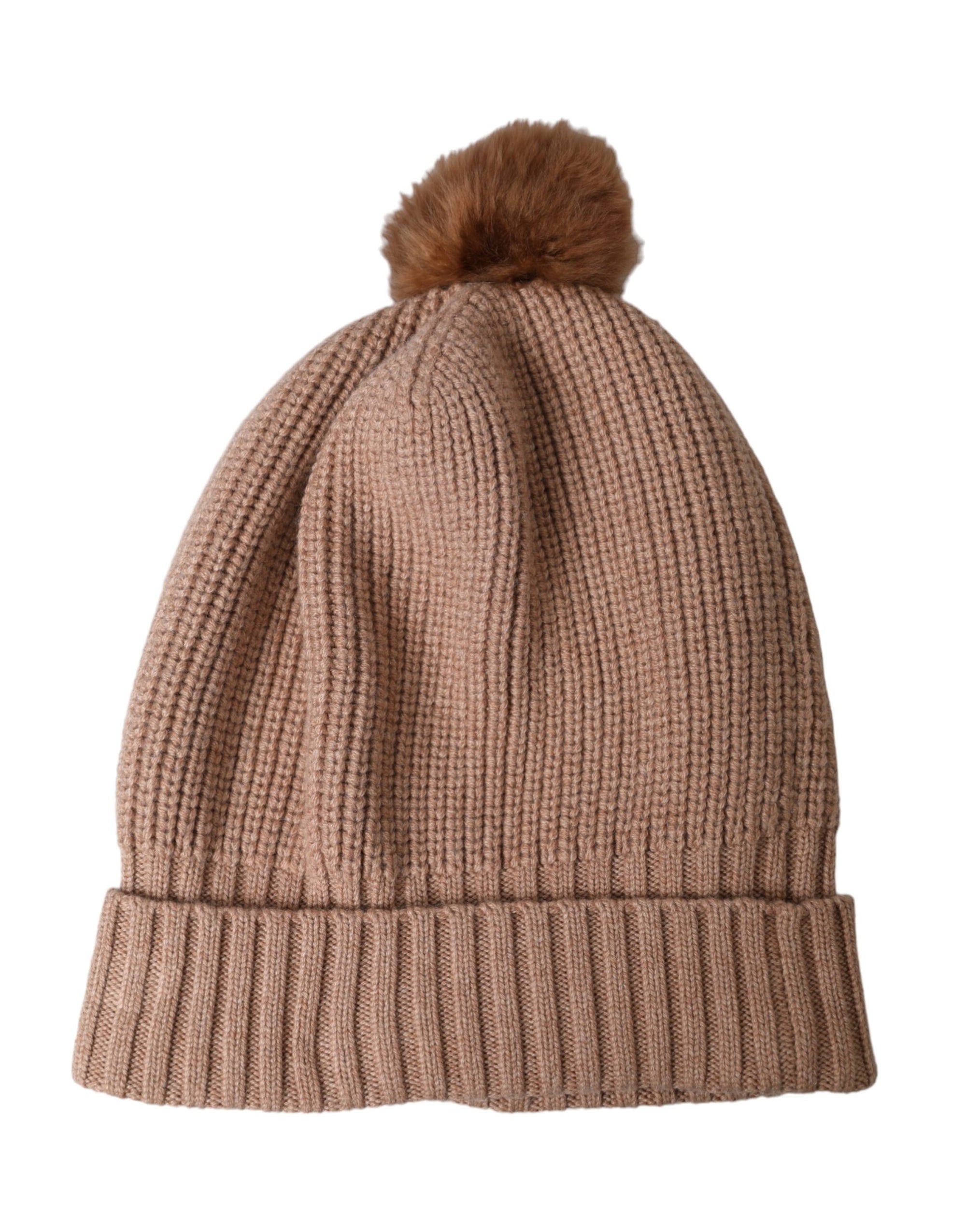 Dolce & Gabbana Brown Solid Knitted Fur Ball Winter Beanie Hat - Maison Luxe