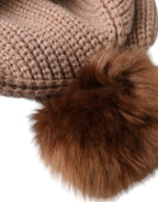 Dolce & Gabbana Brown Solid Knitted Fur Ball Winter Beanie Hat - Maison Luxe