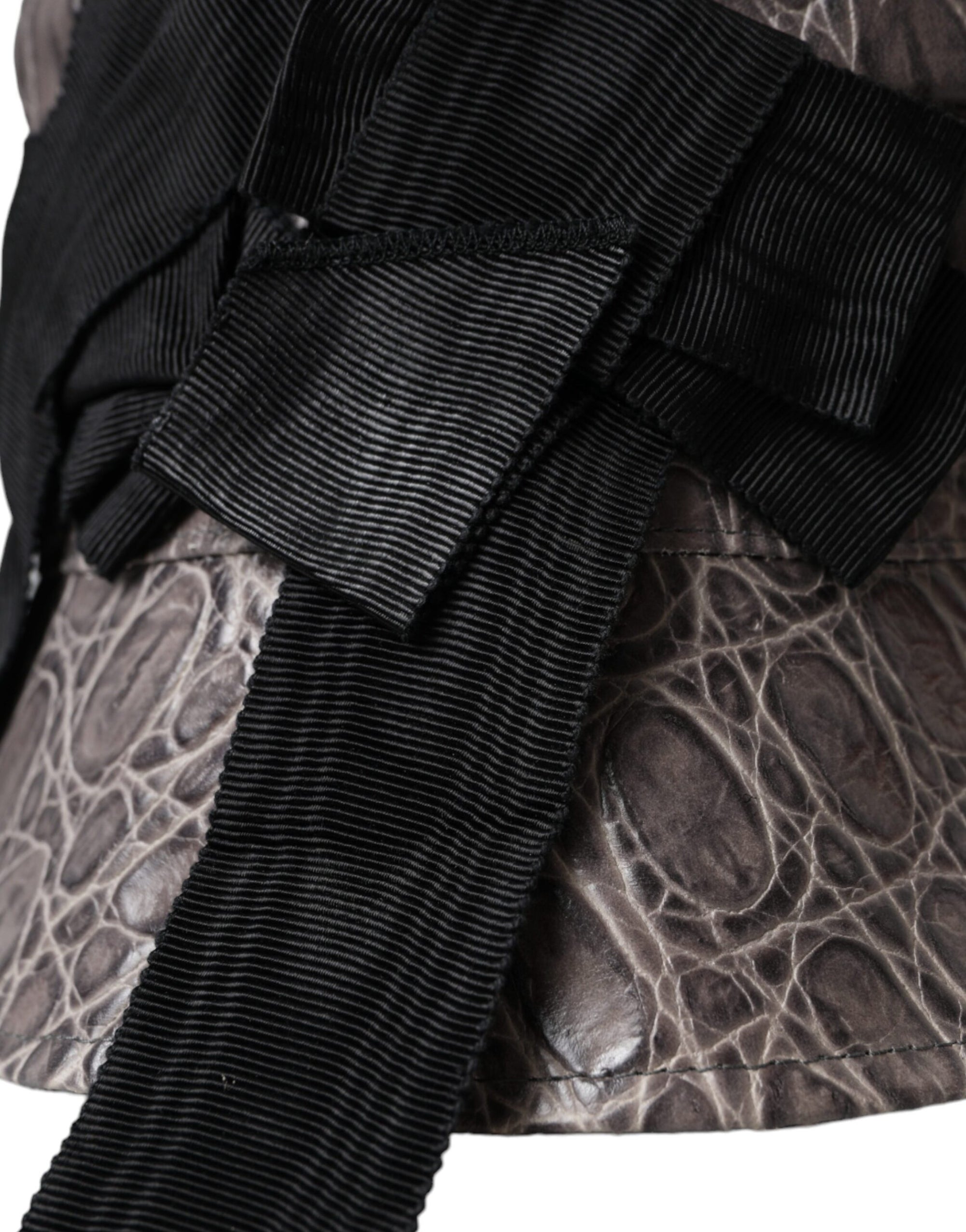 Dolce & Gabbana Black Gray Patterned Leather Bucket Hat - Maison Luxe