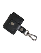 Dolce & Gabbana Black Plain Leather Silver Metal Airpods Case - Maison Luxe