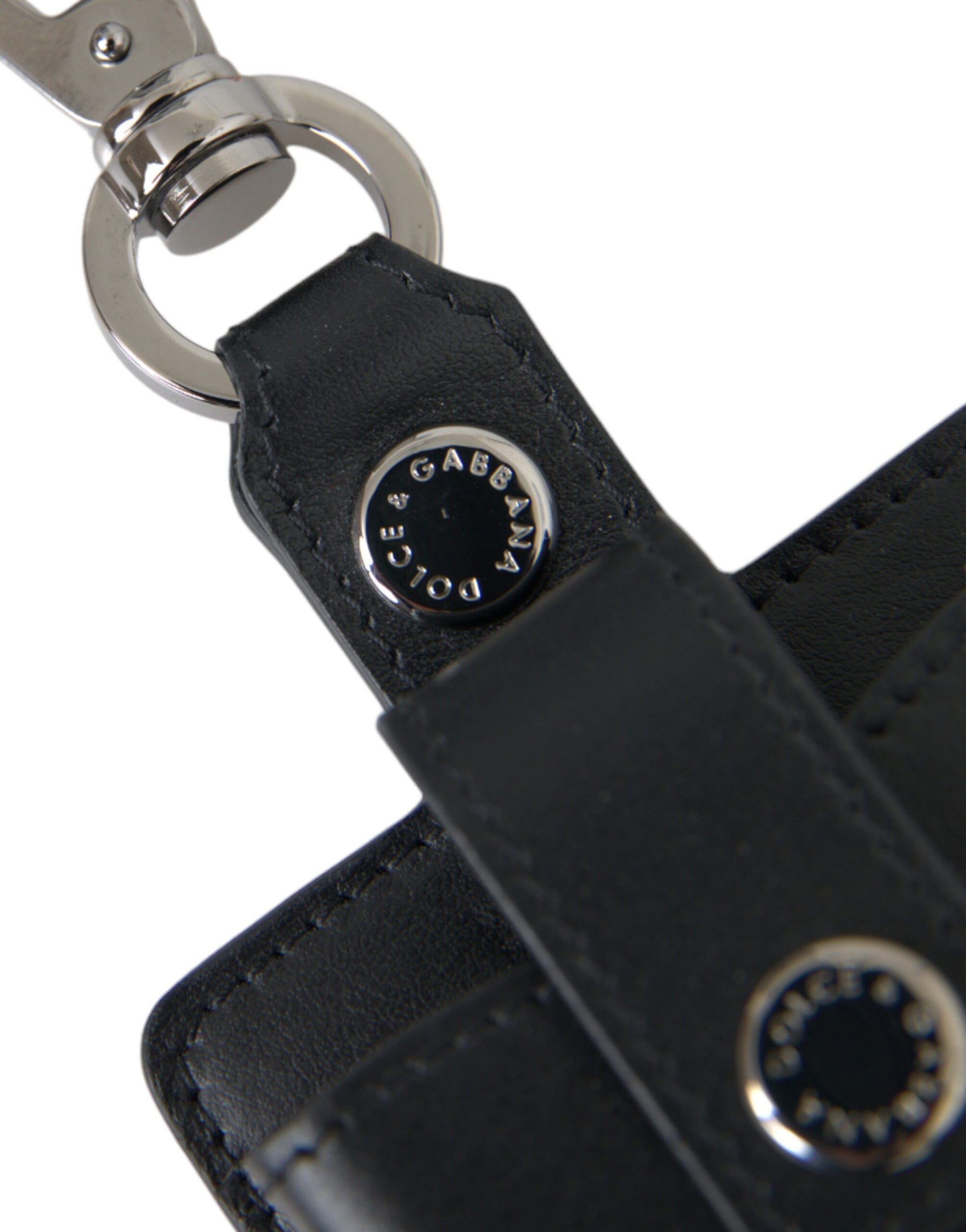 Dolce & Gabbana Black Plain Leather Silver Metal Airpods Case - Maison Luxe