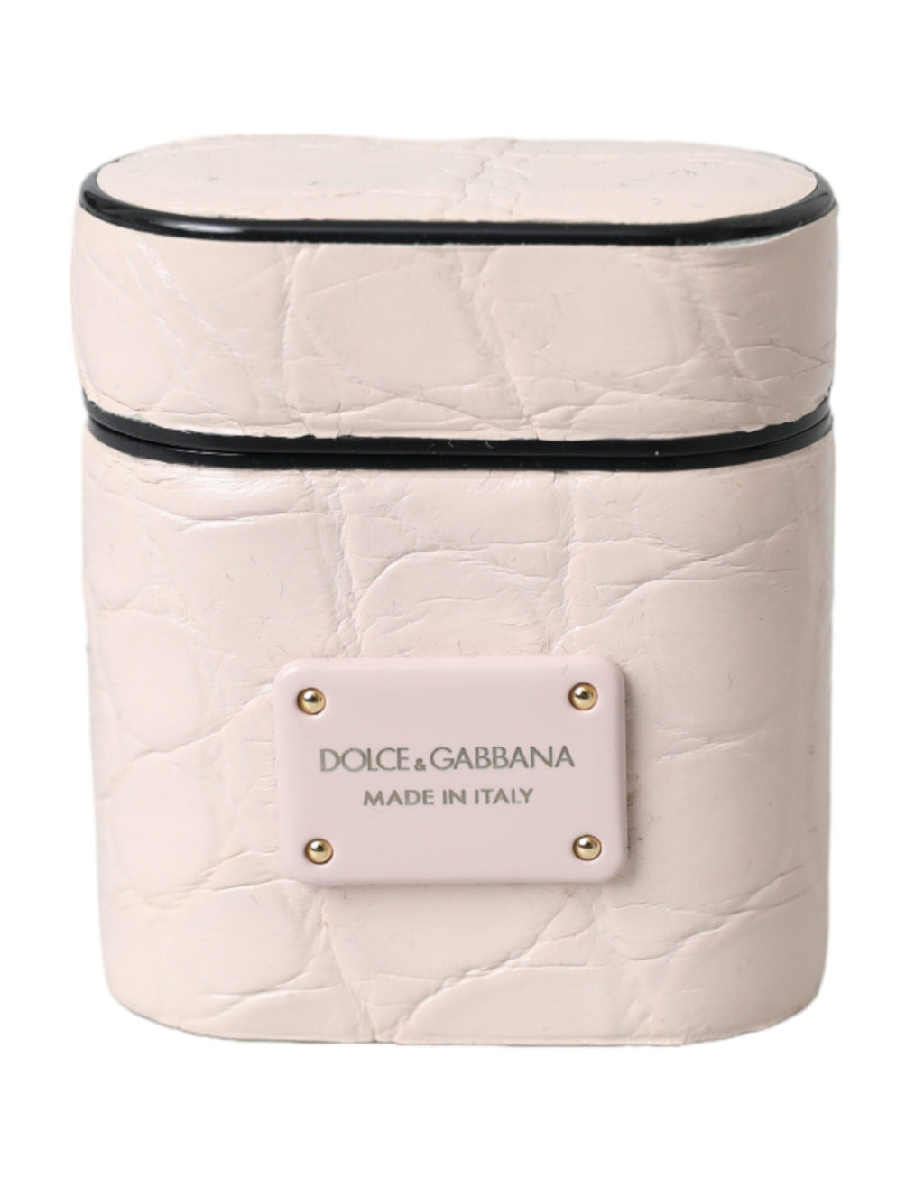 Dolce & Gabbana Light Pink Leather Metal Logo Plaque Airpods Case - Maison Luxe