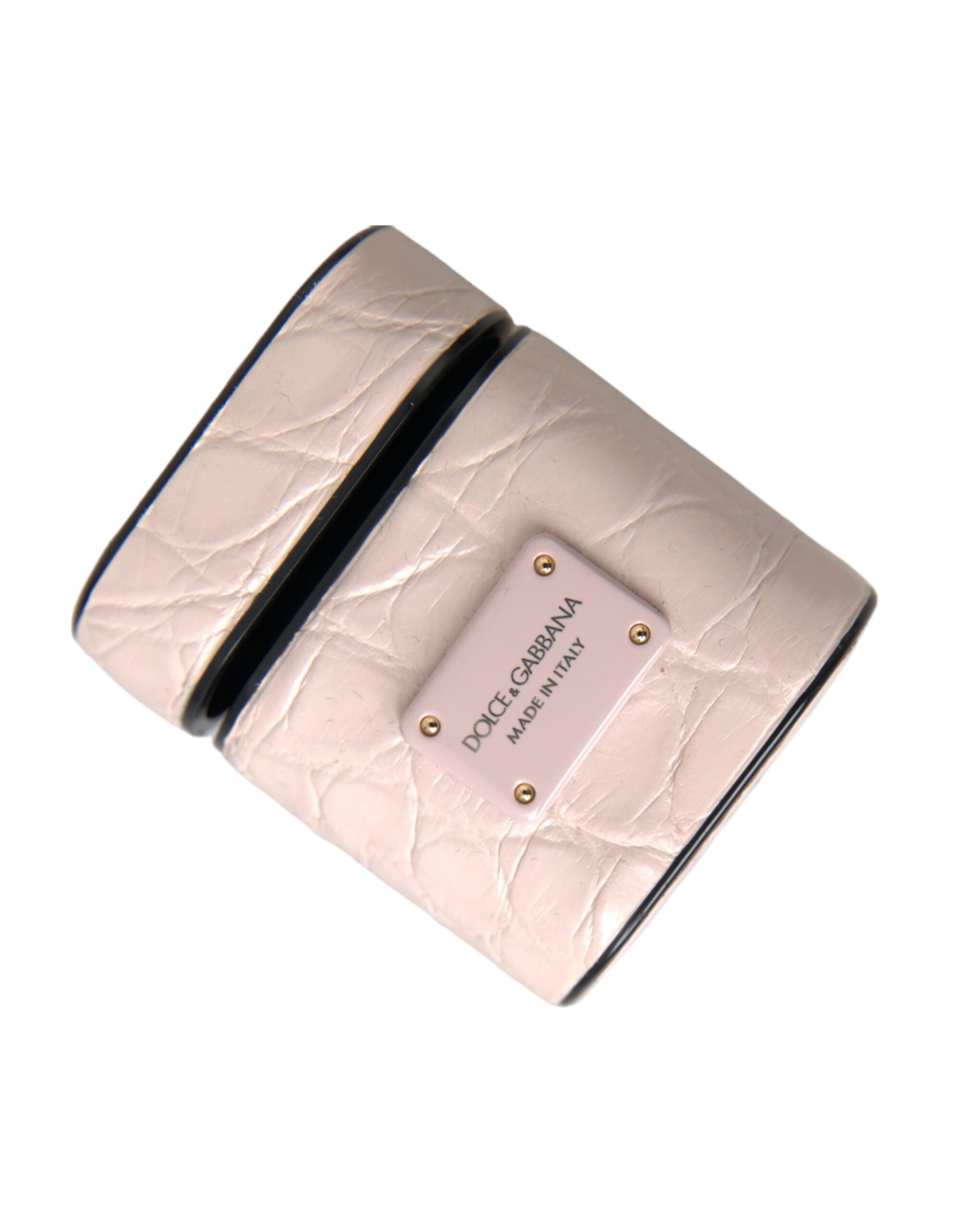 Dolce & Gabbana Light Pink Leather Metal Logo Plaque Airpods Case - Maison Luxe