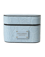 Dolce & Gabbana Light Blue Leather Metal Logo Plaque Airpods Case - Maison Luxe