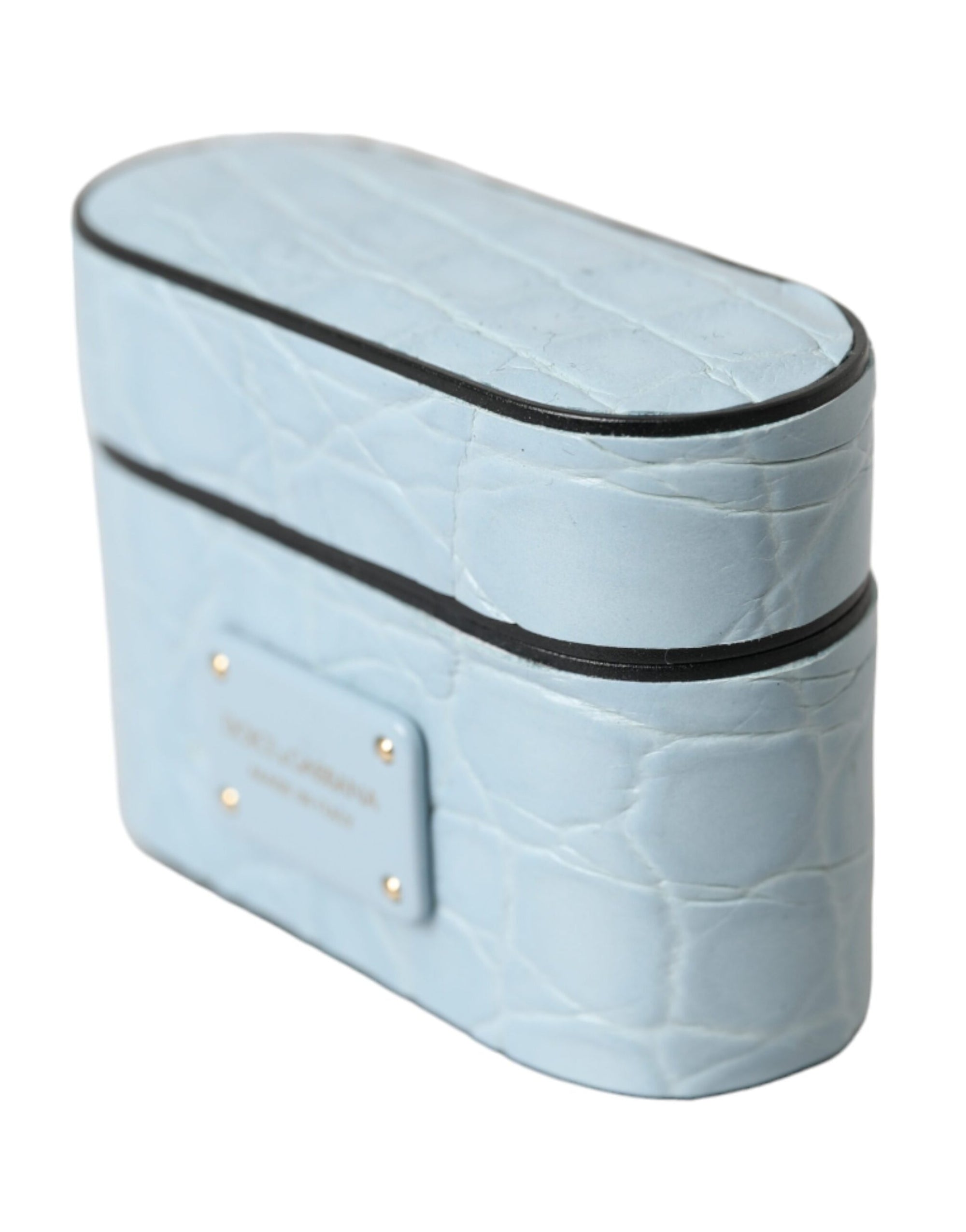 Dolce & Gabbana Light Blue Leather Metal Logo Plaque Airpods Case - Maison Luxe