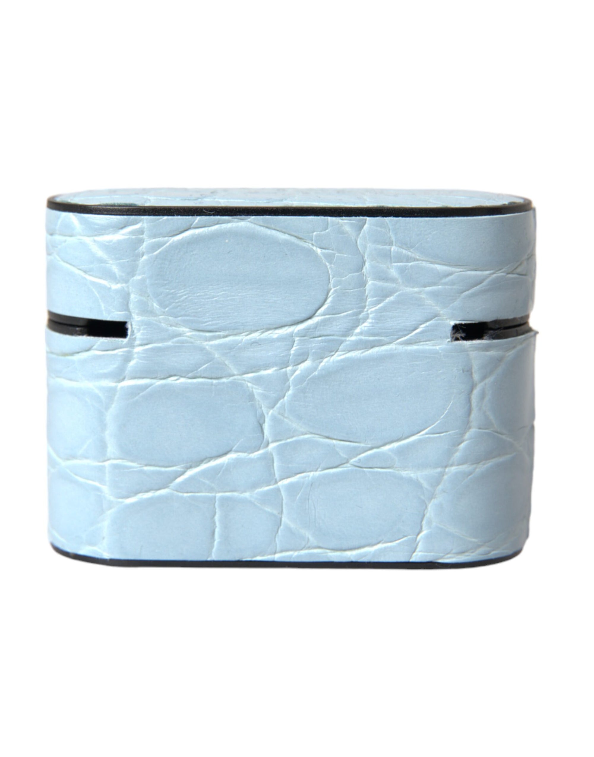 Dolce & Gabbana Light Blue Leather Metal Logo Plaque Airpods Case - Maison Luxe