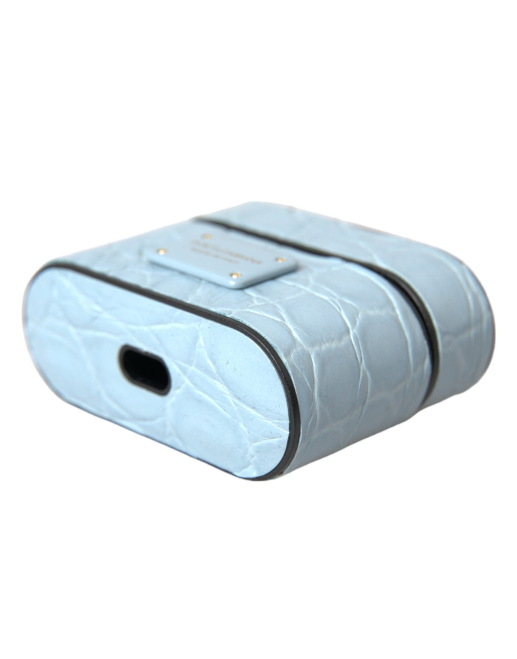 Dolce & Gabbana Light Blue Leather Metal Logo Plaque Airpods Case - Maison Luxe