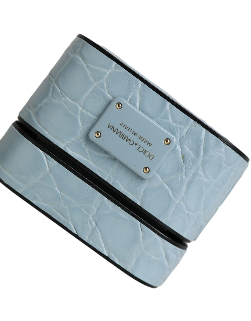 Dolce & Gabbana Light Blue Leather Metal Logo Plaque Airpods Case - Maison Luxe