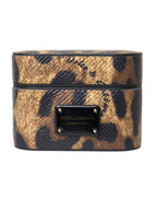 Dolce & Gabbana Brown Leopard Calf Leather Metal Logo Plaque Airpods Case - Maison Luxe