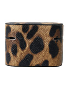 Dolce & Gabbana Brown Leopard Calf Leather Metal Logo Plaque Airpods Case - Maison Luxe