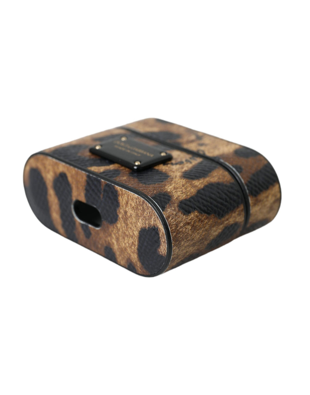 Dolce & Gabbana Brown Leopard Calf Leather Metal Logo Plaque Airpods Case - Maison Luxe