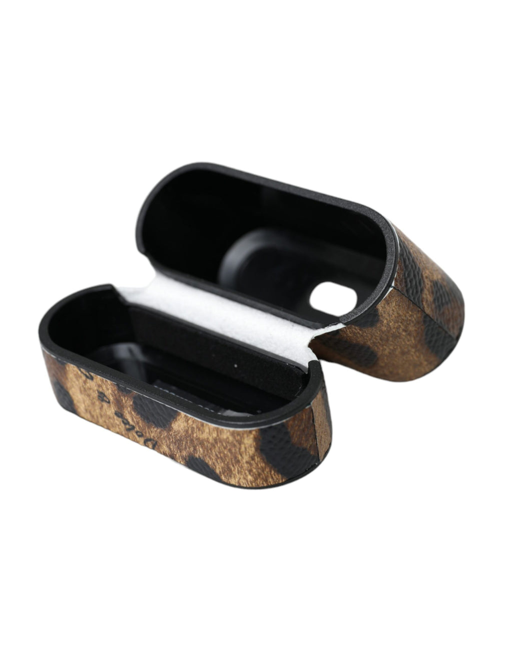Dolce & Gabbana Brown Leopard Calf Leather Metal Logo Plaque Airpods Case - Maison Luxe