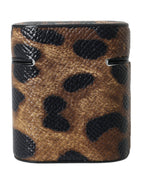 Dolce & Gabbana Brown Leopard Calf Leather Metal Logo Plaque Airpods Case - Maison Luxe