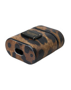 Dolce & Gabbana Brown Leopard Calf Leather Metal Logo Plaque Airpods Case - Maison Luxe