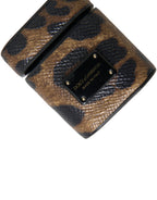 Dolce & Gabbana Brown Leopard Calf Leather Metal Logo Plaque Airpods Case - Maison Luxe