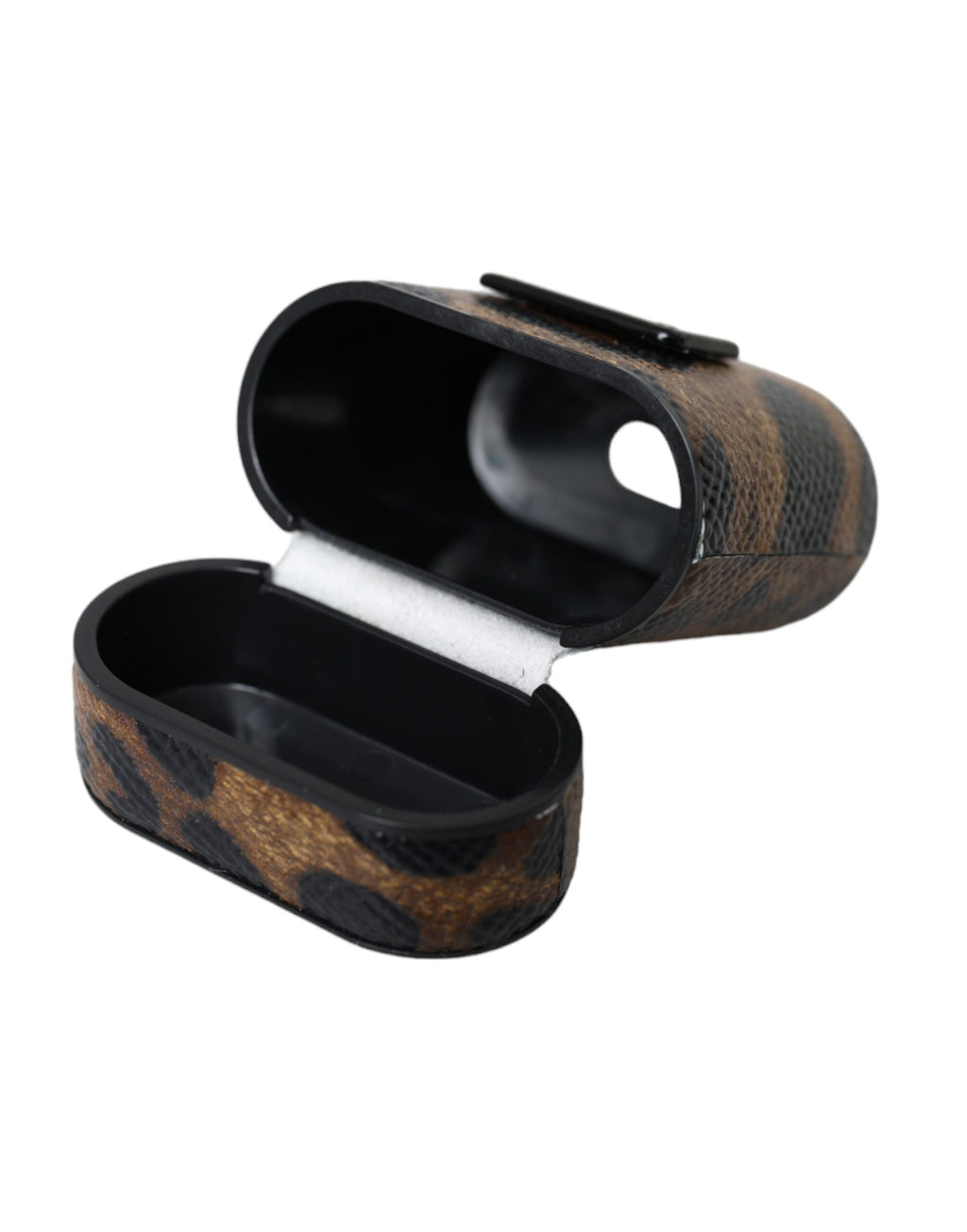 Dolce & Gabbana Brown Leopard Calf Leather Metal Logo Plaque Airpods Case - Maison Luxe