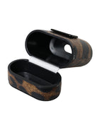 Dolce & Gabbana Brown Leopard Calf Leather Metal Logo Plaque Airpods Case - Maison Luxe