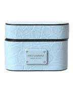 Dolce & Gabbana Light Blue Leather Metal Logo Plaque Airpods Case - Maison Luxe