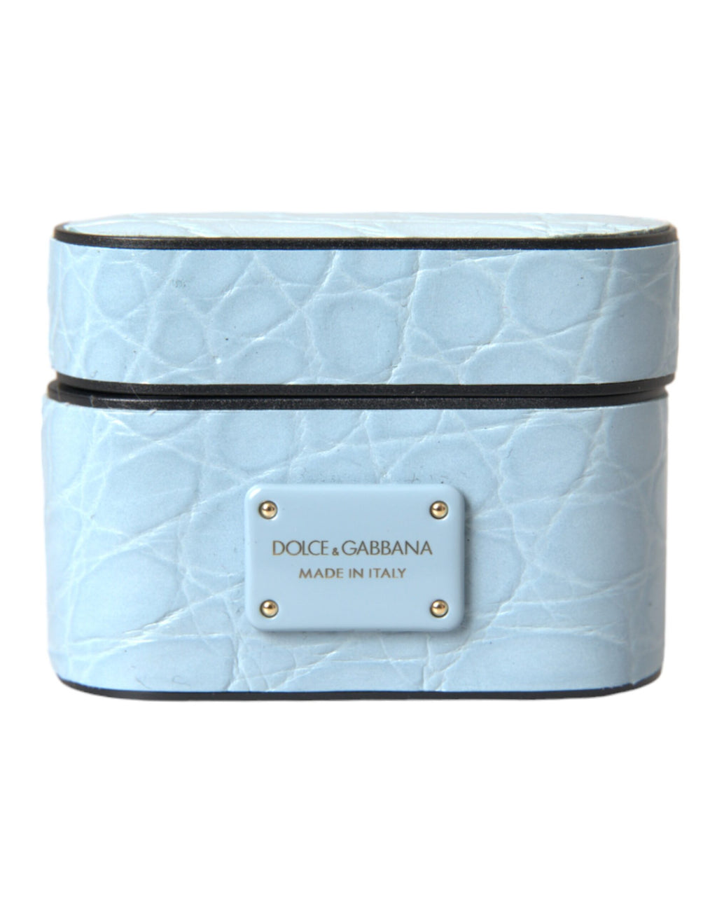 Dolce & Gabbana Light Blue Leather Metal Logo Plaque Airpods Case - Maison Luxe