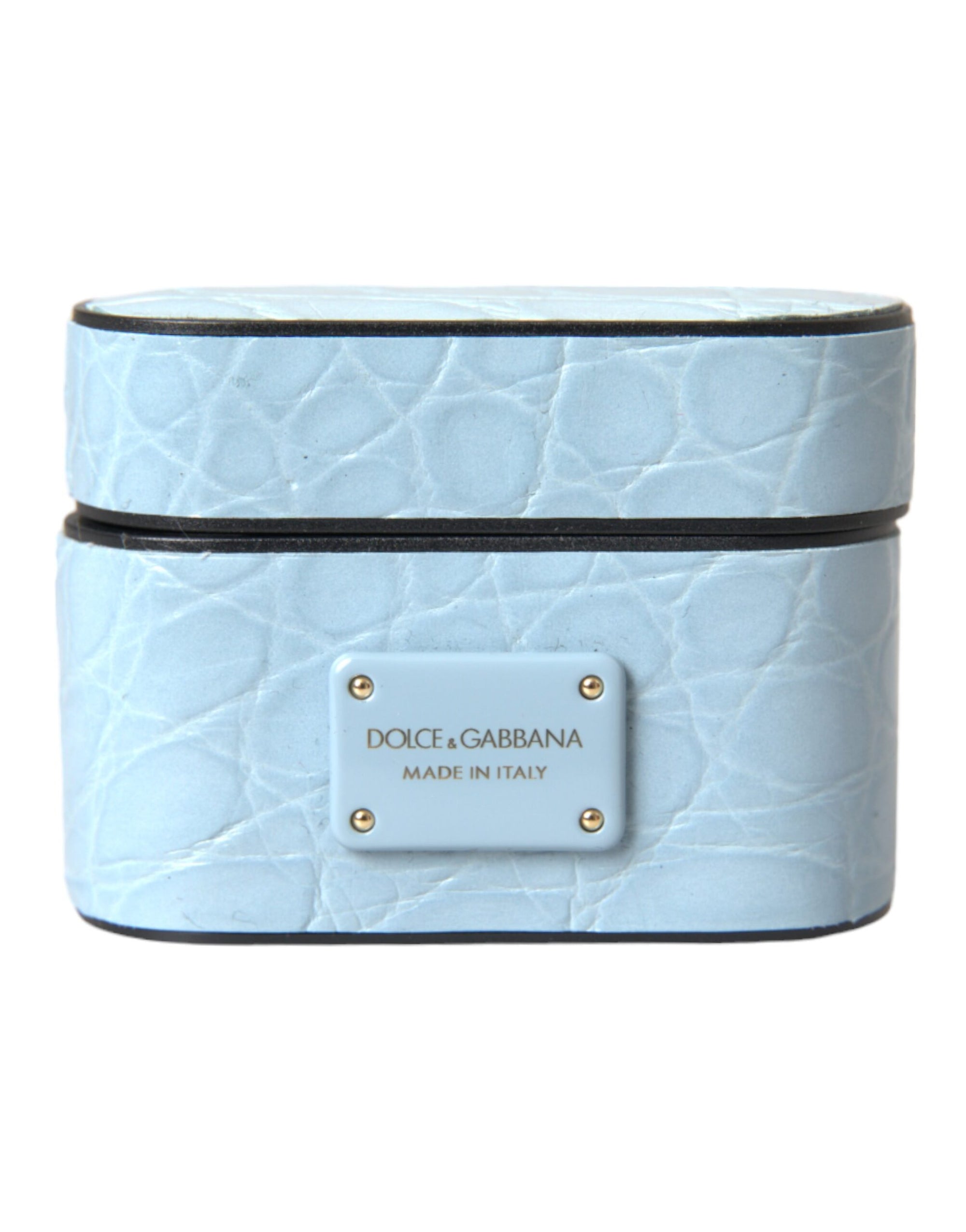 Dolce & Gabbana Light Blue Leather Metal Logo Plaque Airpods Case - Maison Luxe