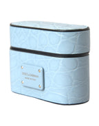 Dolce & Gabbana Light Blue Leather Metal Logo Plaque Airpods Case - Maison Luxe