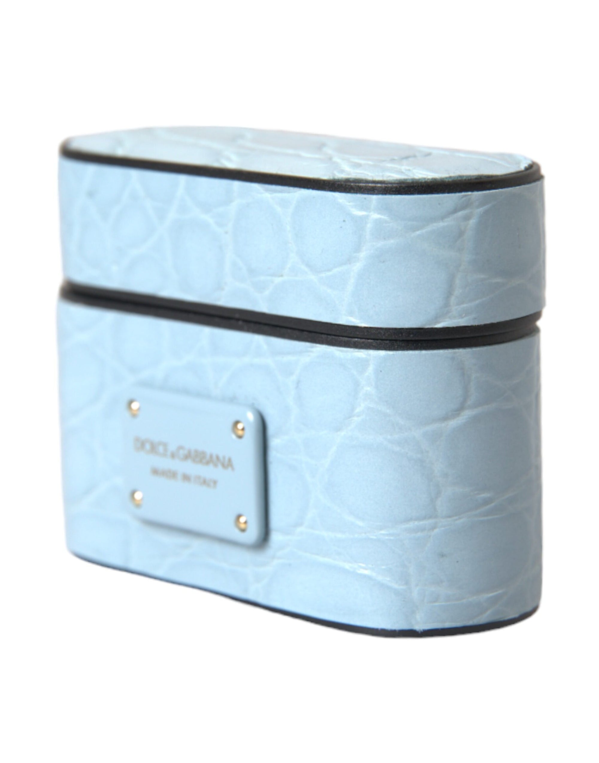 Dolce & Gabbana Light Blue Leather Metal Logo Plaque Airpods Case - Maison Luxe