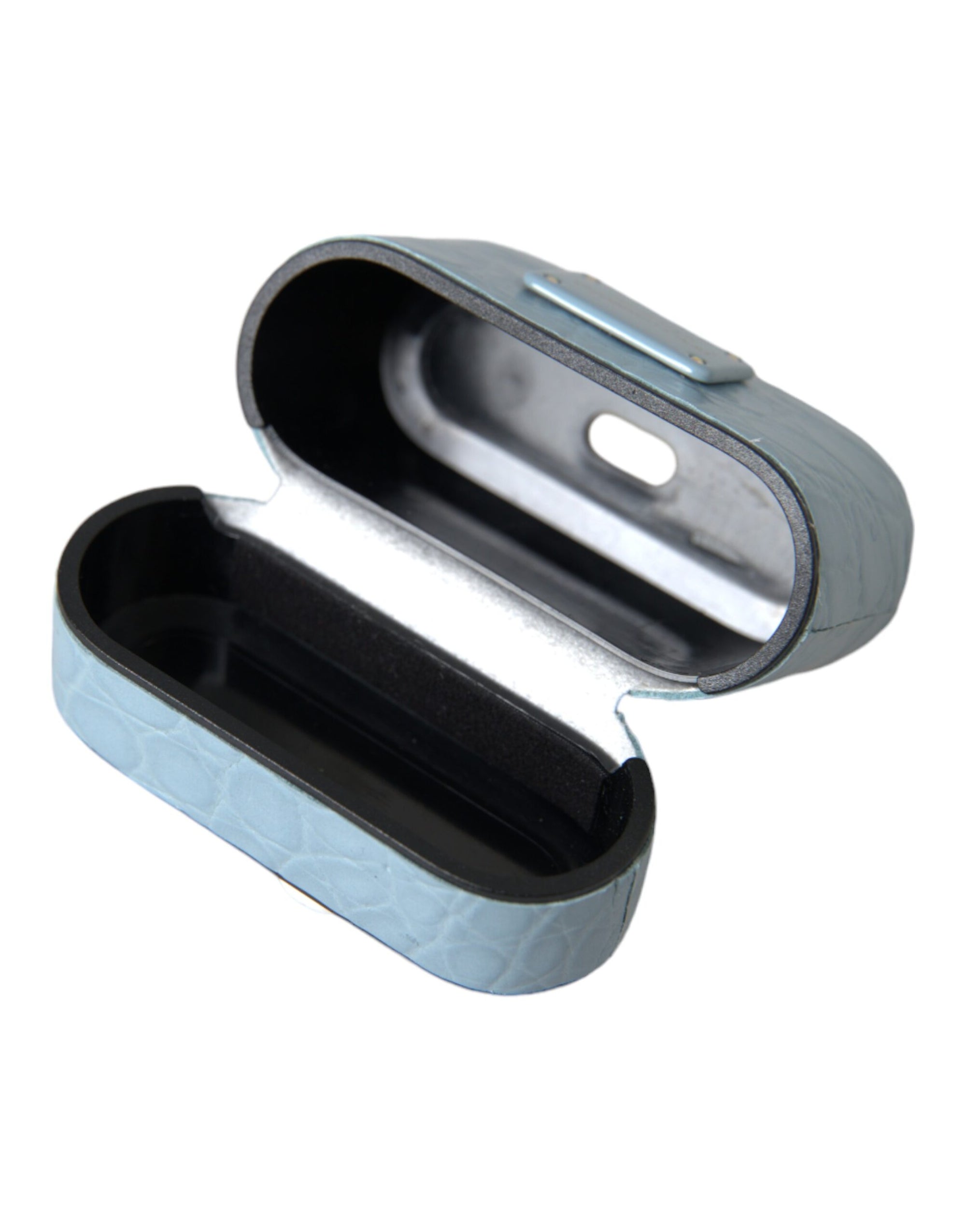 Dolce & Gabbana Light Blue Leather Metal Logo Plaque Airpods Case - Maison Luxe