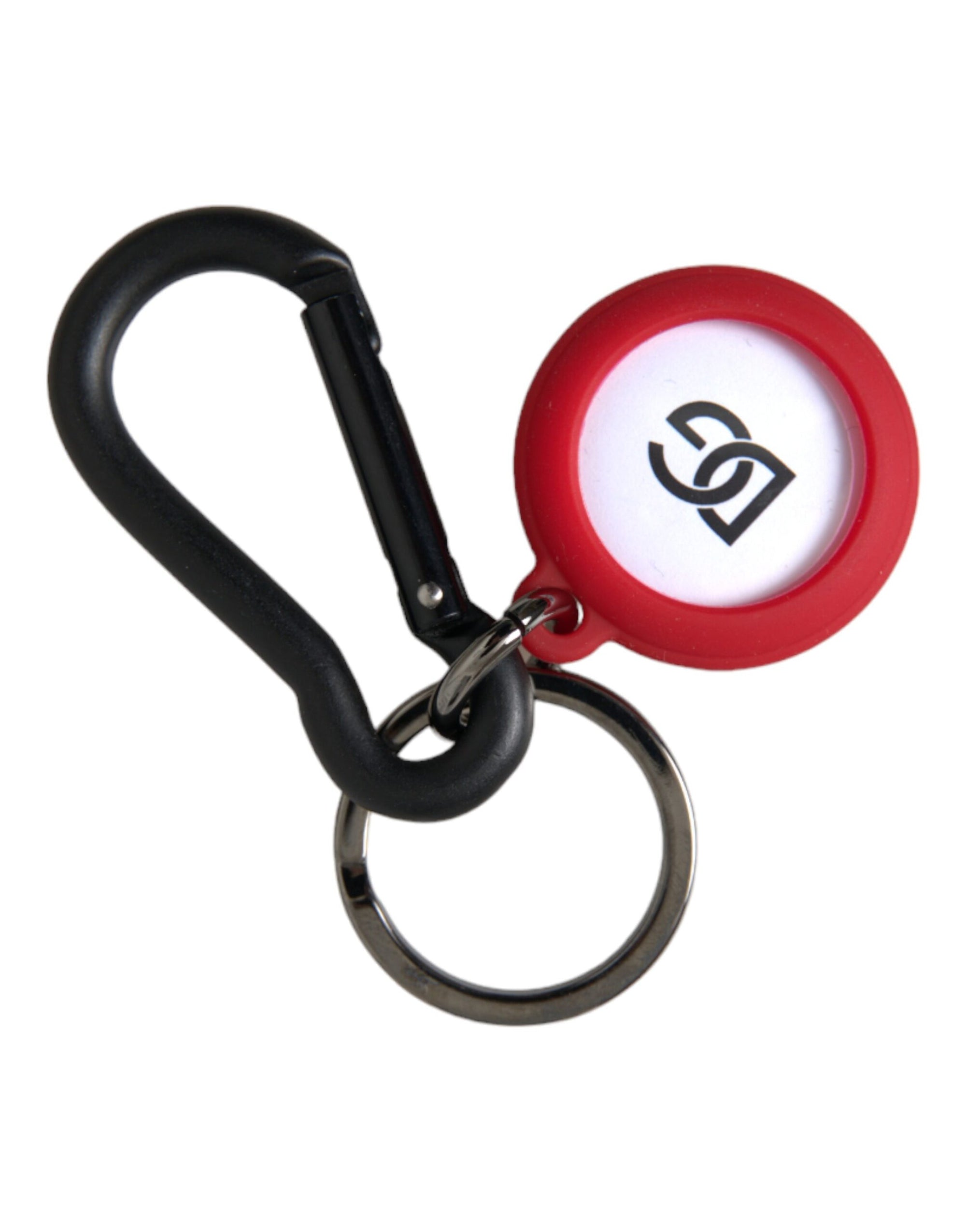 Dolce & Gabbana Red Rubber DG Logo Round Metal Brass Keyring Keychain - Maison Luxe