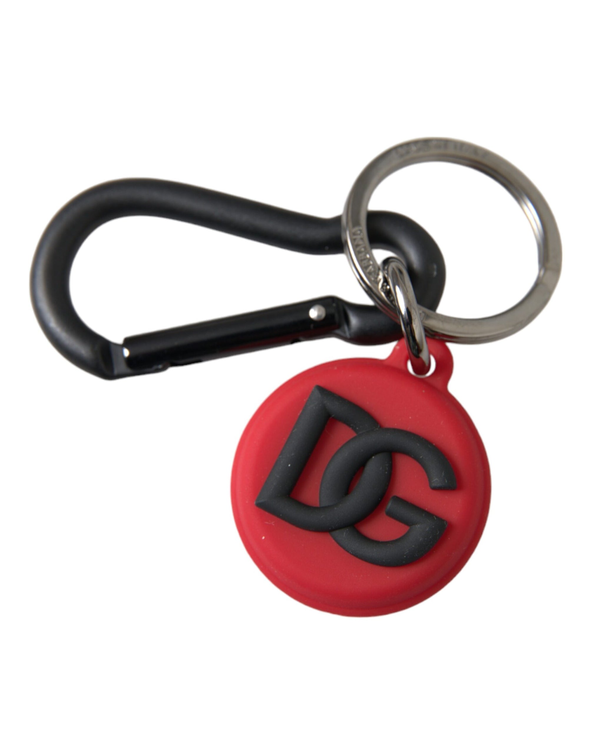 Dolce & Gabbana Red Rubber DG Logo Round Metal Brass Keyring Keychain - Maison Luxe