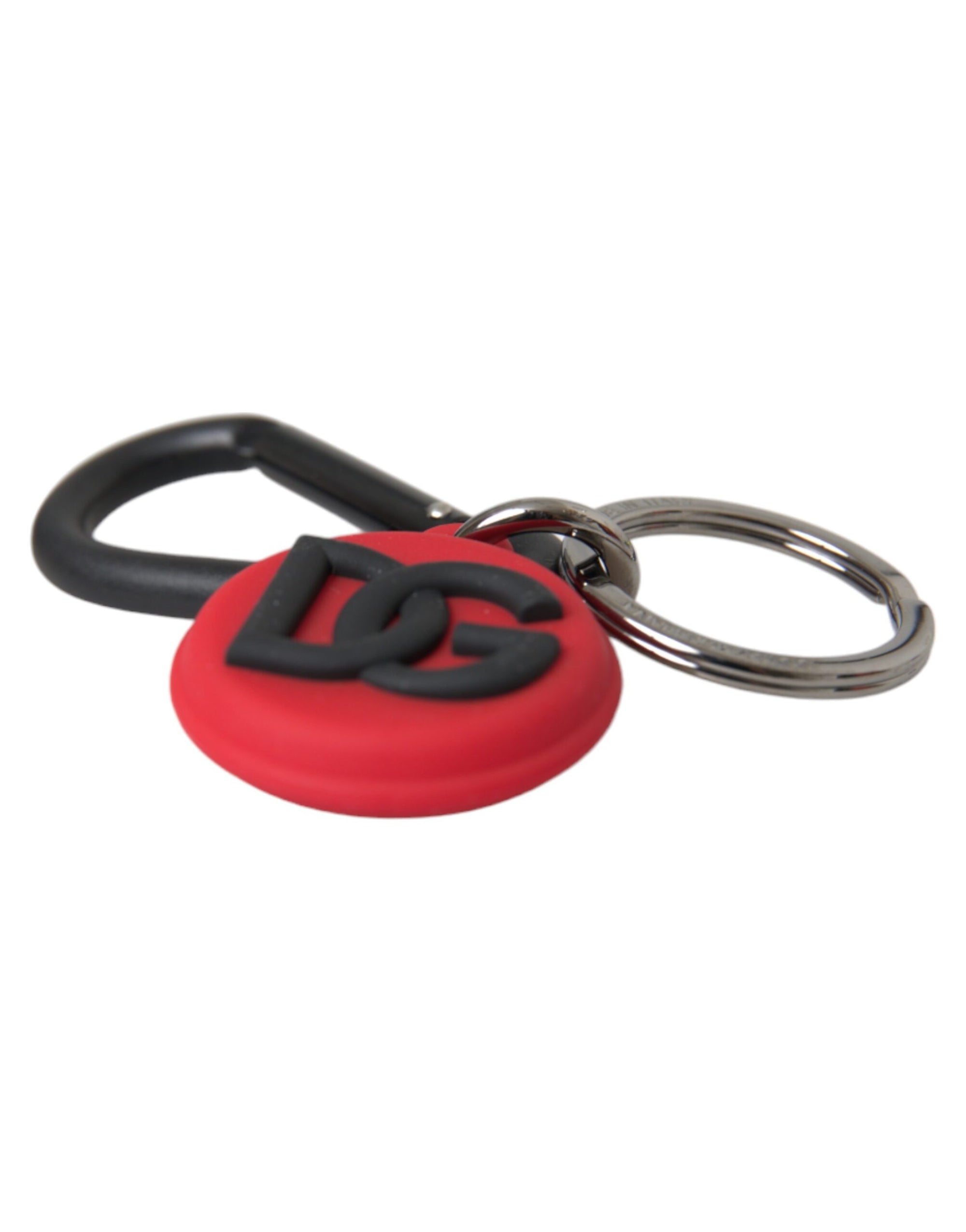 Dolce & Gabbana Red Rubber DG Logo Round Metal Brass Keyring Keychain - Maison Luxe