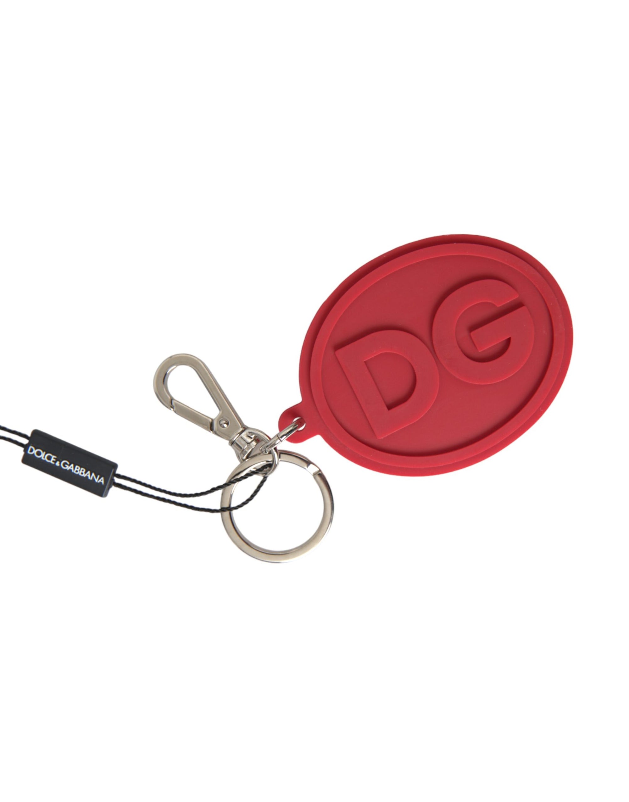 Dolce & Gabbana Red Rubber DG Logo Silver Brass Metal Keyring Keychain - Maison Luxe