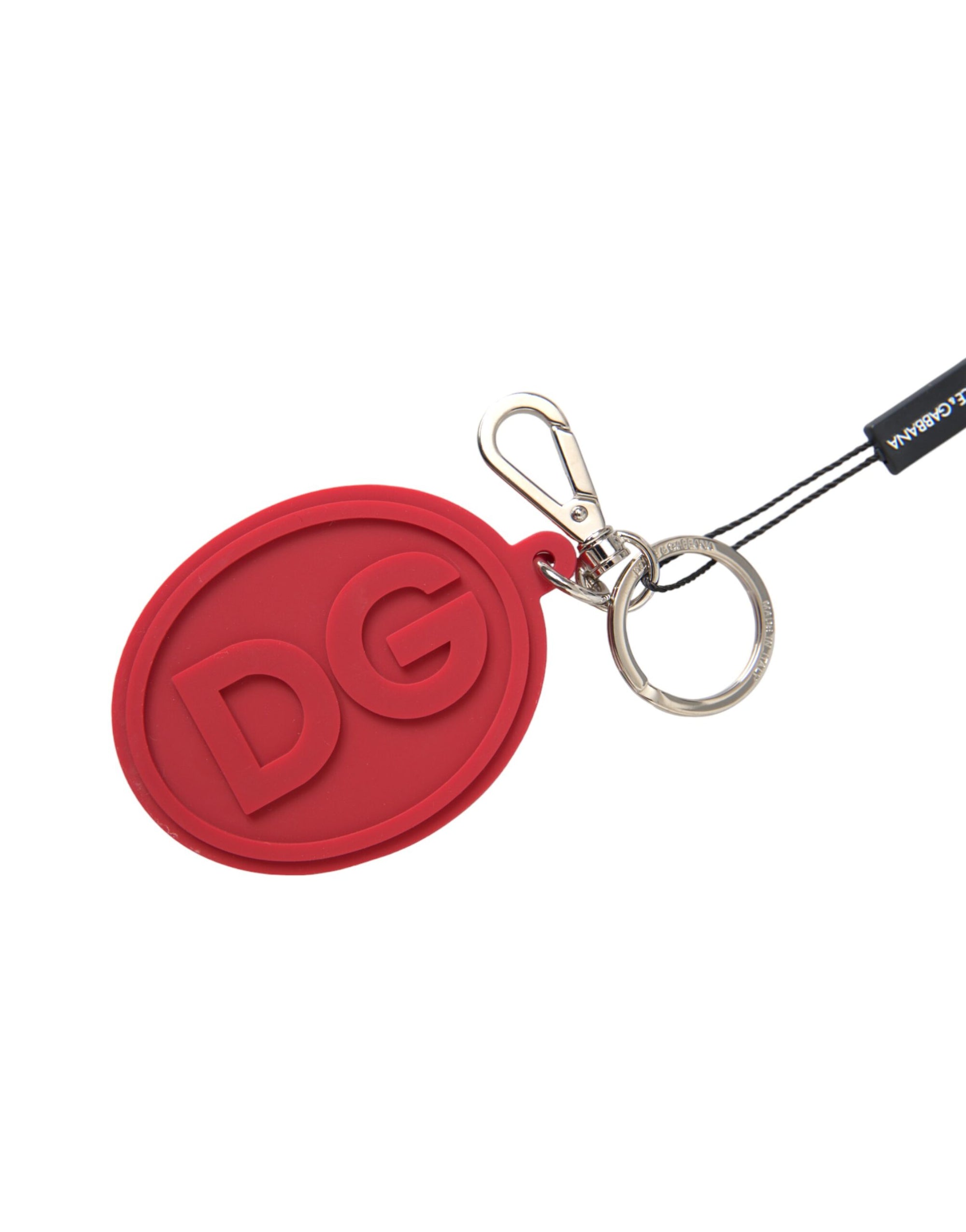 Dolce & Gabbana Red Rubber DG Logo Silver Brass Metal Keyring Keychain - Maison Luxe
