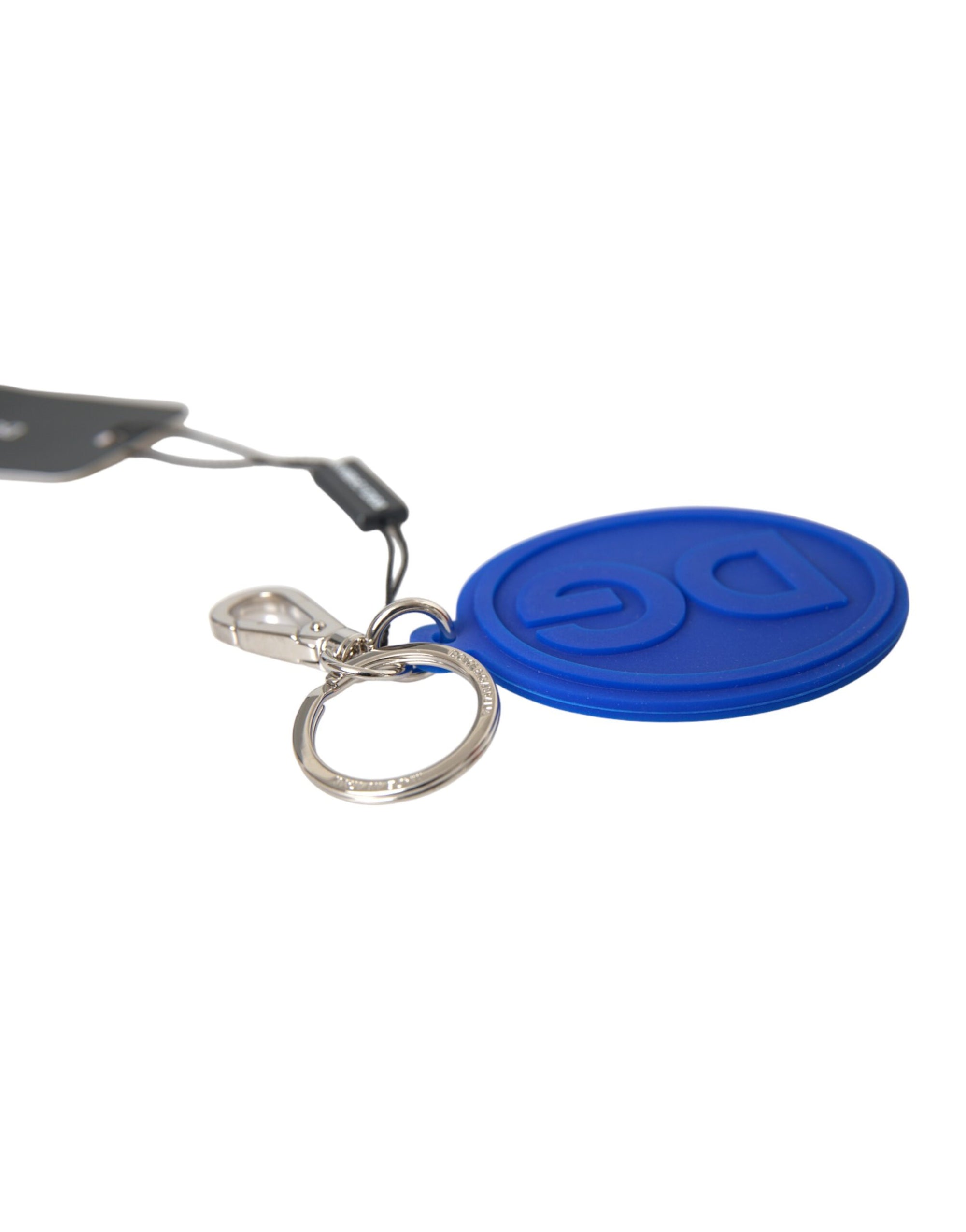 Dolce & Gabbana Blue Rubber DG Logo Silver Brass Metal Keyring Keychain - Maison Luxe