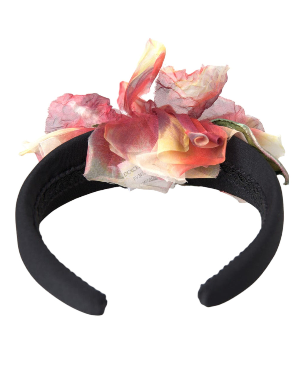 Dolce & Gabbana Rose Pink Silk Floral Black Tiara Women Hairband Diadem - Maison Luxe