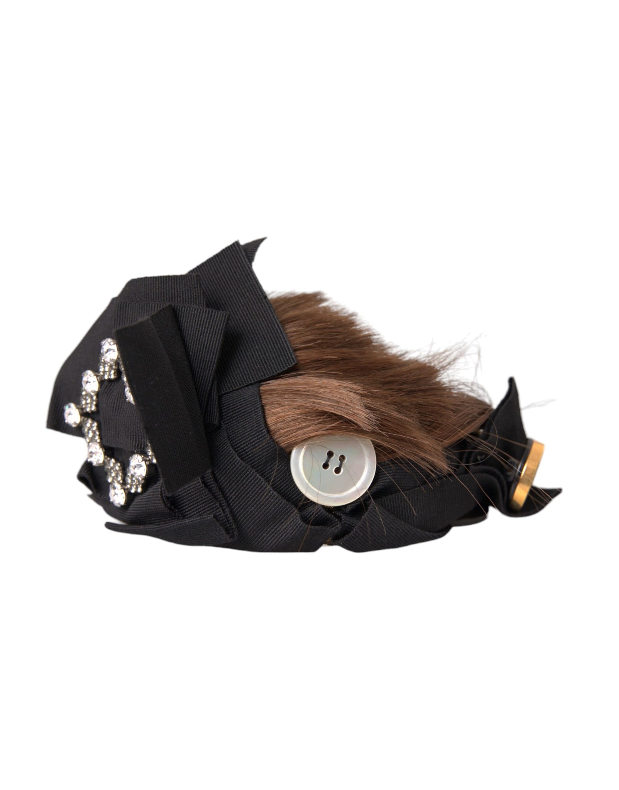 Dolce & Gabbana Black Crystal Button Brown Hair Women Headband Diadem - Maison Luxe